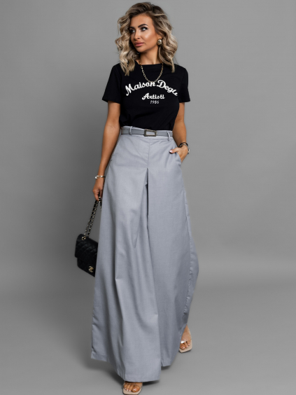 Šedé elegantní široké kalhoty CATERINA s páskem