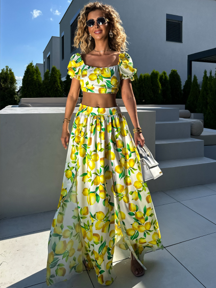 Žlutý komplet se sukní a topem TOMILA s citróny