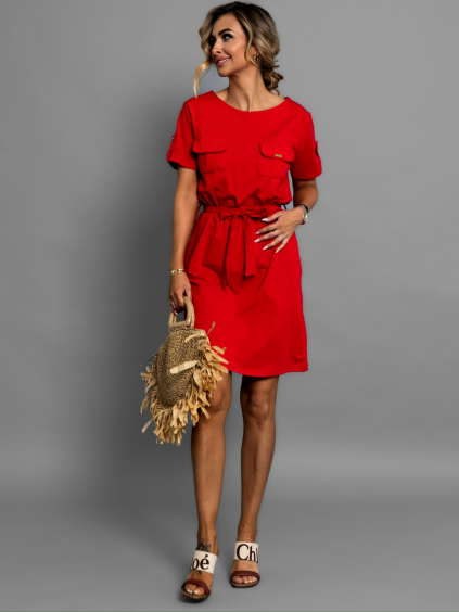 Červené šaty DOMINIQUE s kapsami