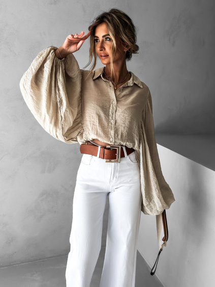 Béžová halenka VALMIRES se širokými rukávy