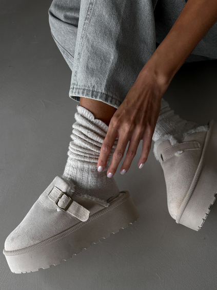 Krémové boty BUCKLE s vysokou podrážkou