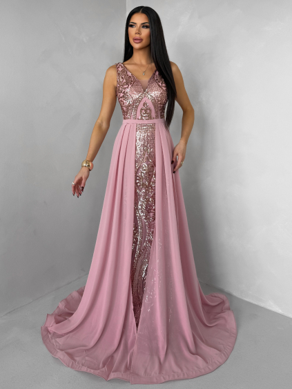 Růžové dlouhé plesové šaty LUENNA