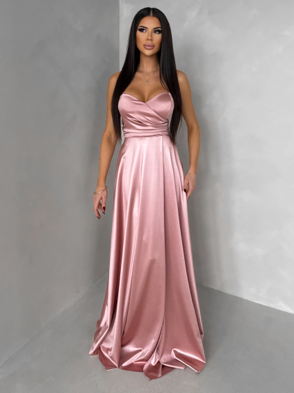 Starorůžové společenské dlouhé šaty SYCHAEUS bez ramínek