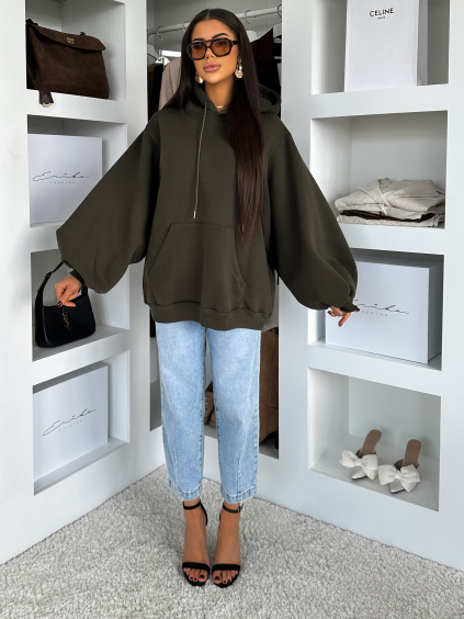 Khaki oversize mikina PYRRHA s kapucí