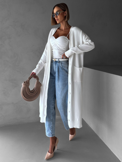 Bílý dlouhý svetr ORONAL na knoflíky