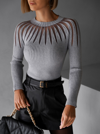 Šedé elegantní triko EVELYNE s dlouhým rukávem