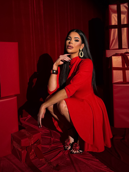 Červené vánoční šaty GROUND s dlouhým rukávem