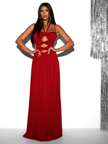 Červené elegantní šaty DATUNA s průstřihy