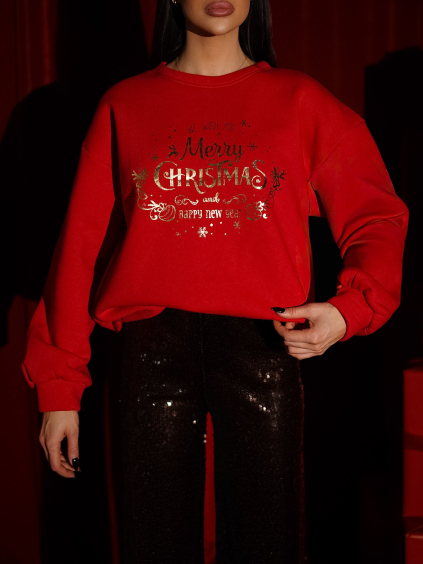 Červená vánoční mikina CAROL s nápisem