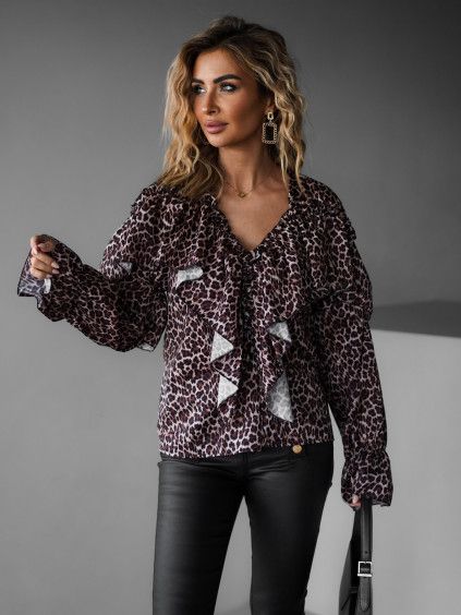 Leopardí elegantní halenka KINGAR s volány
