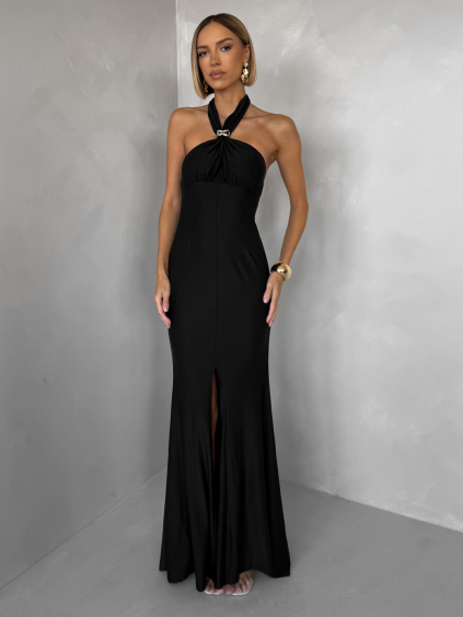 Černé večerní dlouhé šaty TRUCE s holými zády