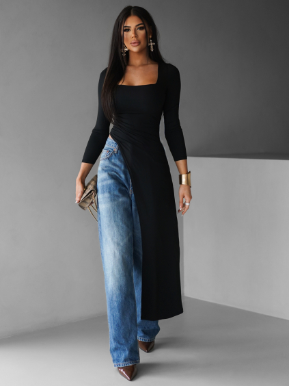 Černá asymetrická tunika GIANG s dlouhým rukávem