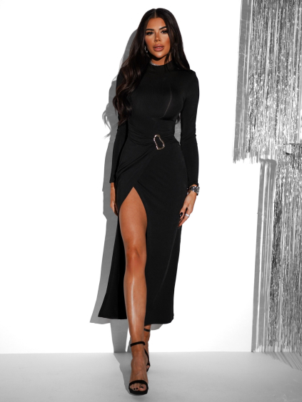 Černé společenské dlouhé šaty KAJSA se sponou