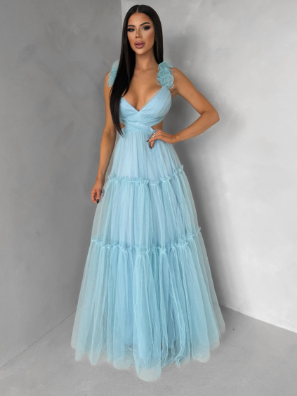 Mentolové tylové plesové šaty NALASI s průstřihy