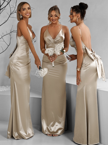 Zlaté dlouhé šaty LIFOSA pro družičky na ramínka