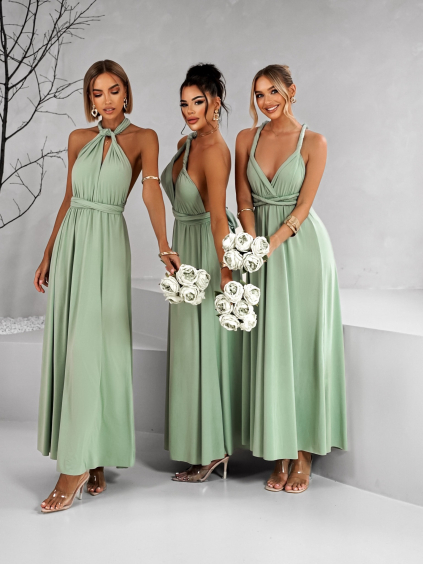 Zelenkavé zavazovací variabilní šaty BEATRICE pro družičky