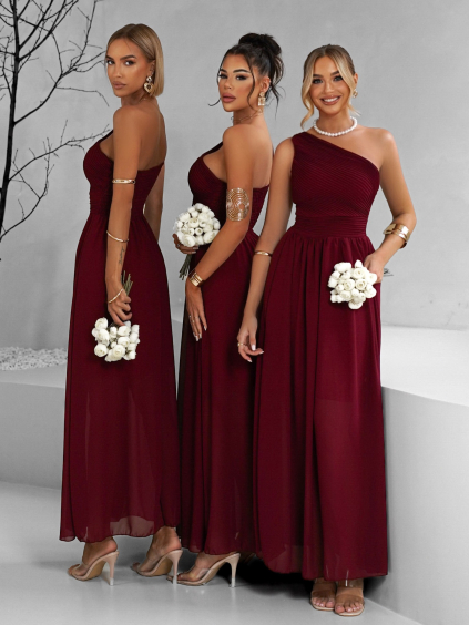 Bordó šifónové dlouhé šaty FLOAT pro družičky