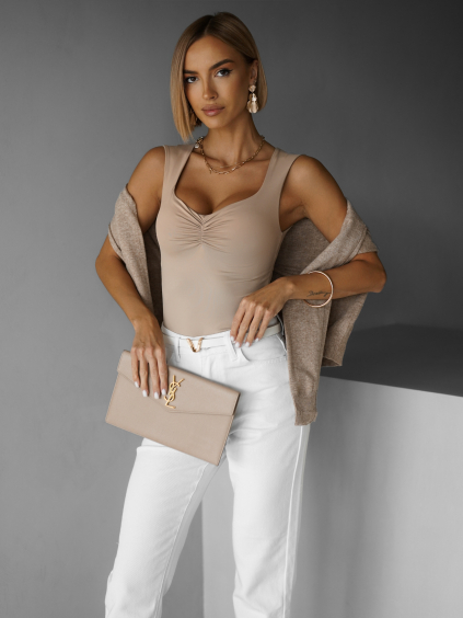 Béžové elegantní body AKANDE s výstřihem