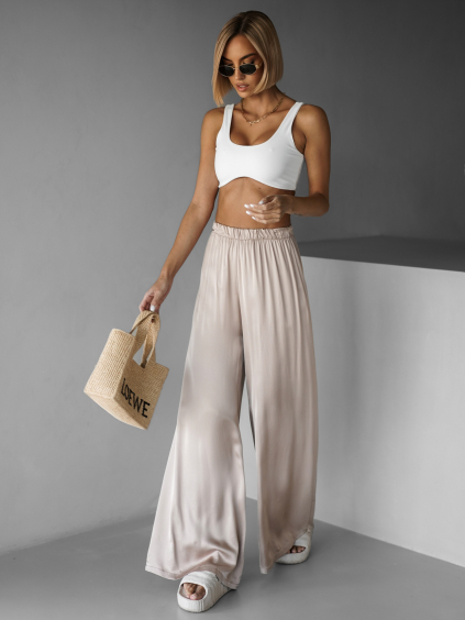 Béžové saténové široké kalhoty SITAKE