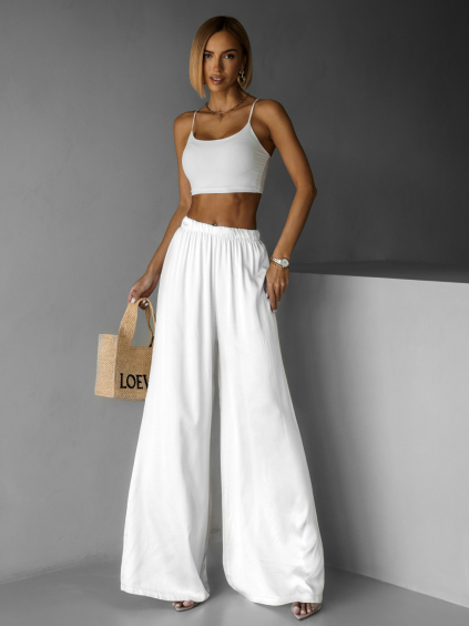 Bílé saténové široké kalhoty SITAKE