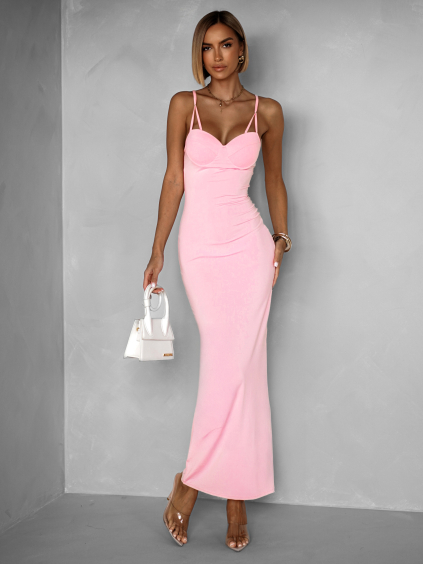 Růžové dlouhé tvarující šaty BRUCEL na ramínka