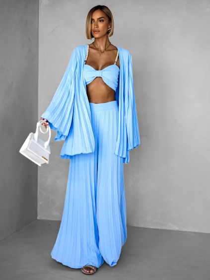 Modrý plisovaný saténový komplet MERYSE