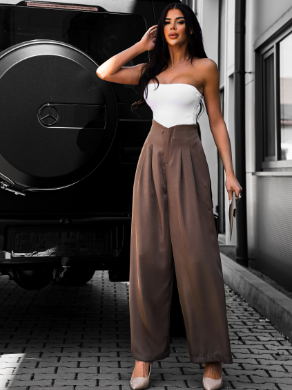 Hnědé elegantní široké kalhoty NIKOLAJ