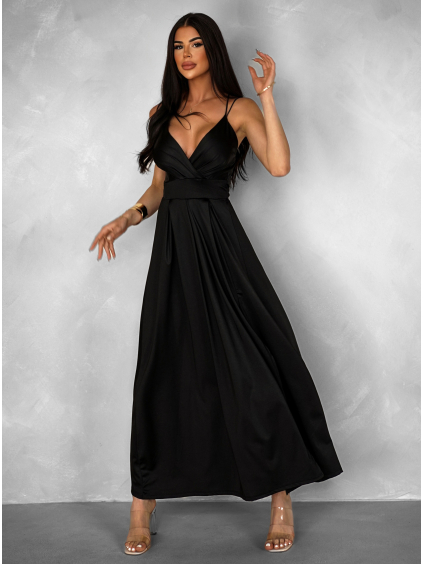 Černé elegantní dlouhé šaty SAURANA s rozparkem