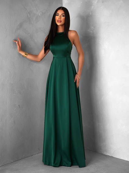 Smaragdové dlouhé saténové šaty HAMBUR
