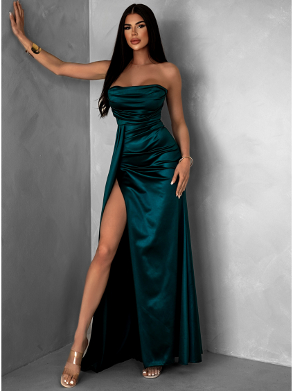 Smaragdové dlouhé korzetové společenské šaty ALITAN s rozparkem