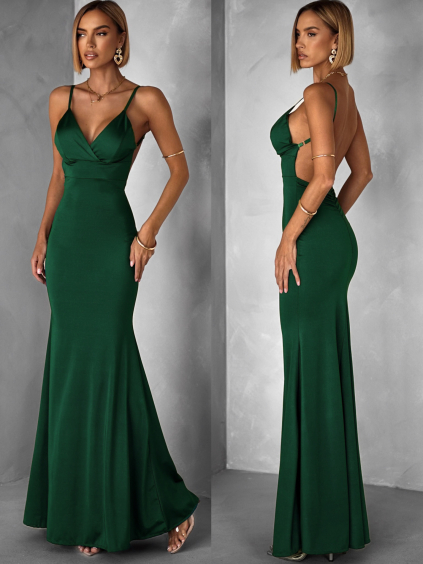 Smaragdové dlouhé saténové šaty MARSELLE