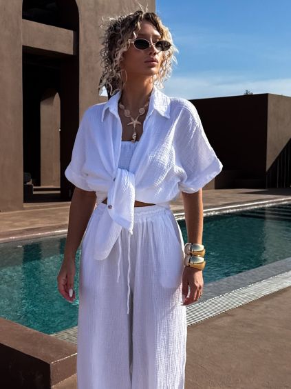 Bílá mušelínová košile LOUSKA s krátkým rukávem