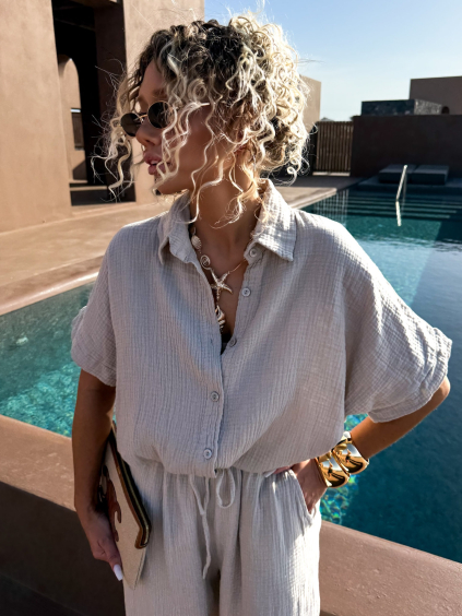 Béžová mušelínová košile LOUSKA s krátkým rukávem