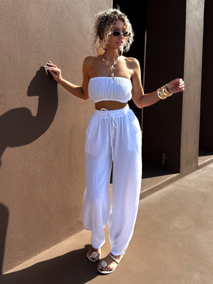 Bílé mušelínové široké kalhoty PIREUSA