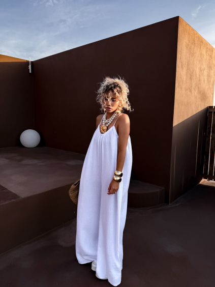 Bílý mušelínový maxi overal ZEVANDER