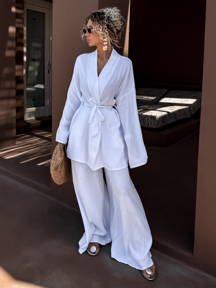 Bílý mušelínový zavazovací cardigan CHANIA