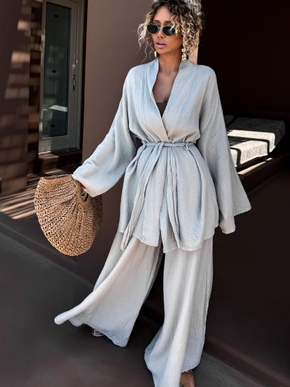 Béžový mušelínový zavazovací cardigan CHANIA