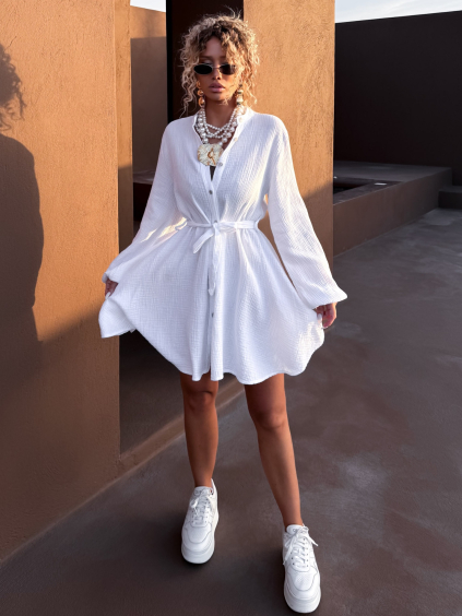 Bílé košilové mušelínové šaty STEFANIE