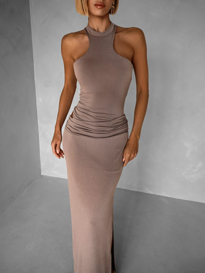 Béžové dlouhé elastické šaty TORTYNA