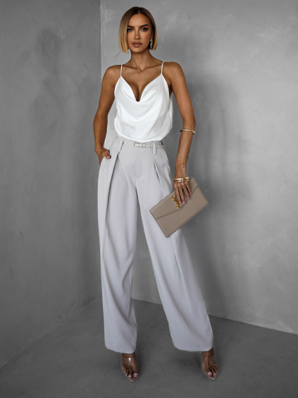 Krémové straight kalhoty LAMEL s páskem