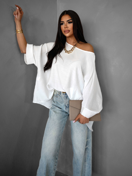 Bílá oversize tunika LYONNEL s dlouhým rukávem