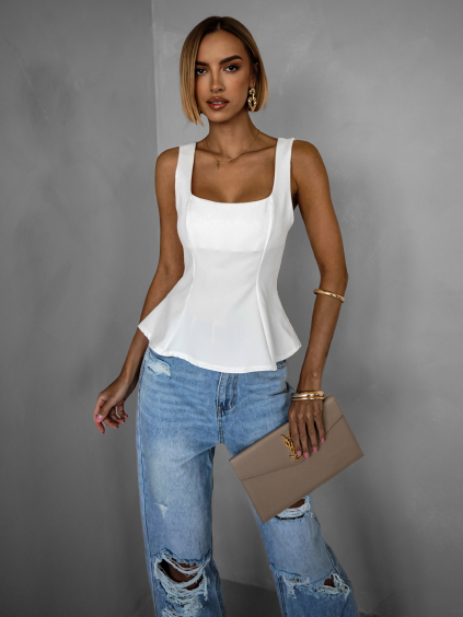 Bílý elegantní vypasovaný top SAPHIRE