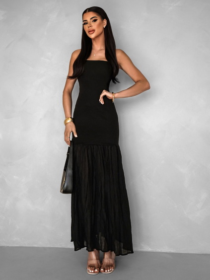 Černé dlouhé šaty NIKALA bez ramínek