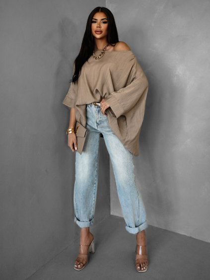 Hnědá oversize tunika LYONNEL s dlouhým rukávem