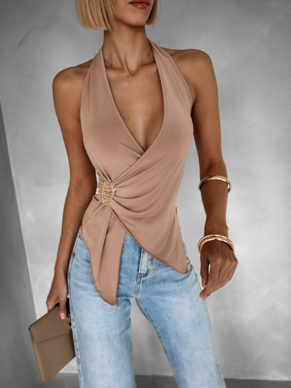 Hnědý sexy top GELBER s výstřihem