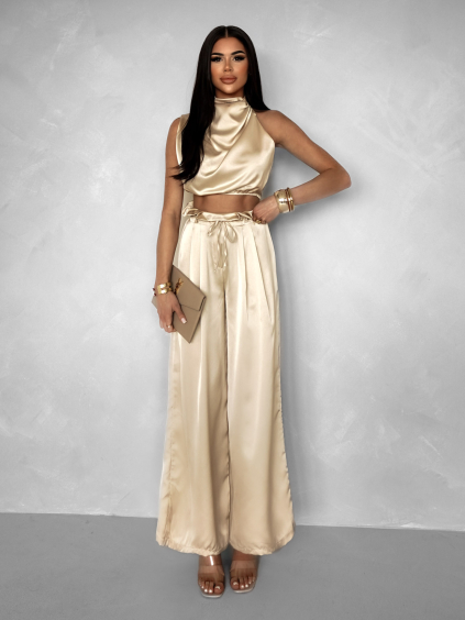 Krémový saténový kalhotový komplet BALINT