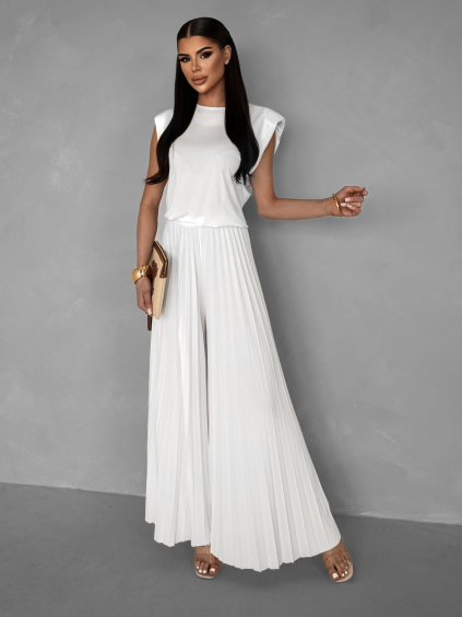 Bílý společenský kalhotový kostýmek LEEROY