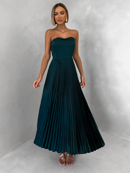 Smaragdové letní plisované šaty CAPRIE bez ramínek