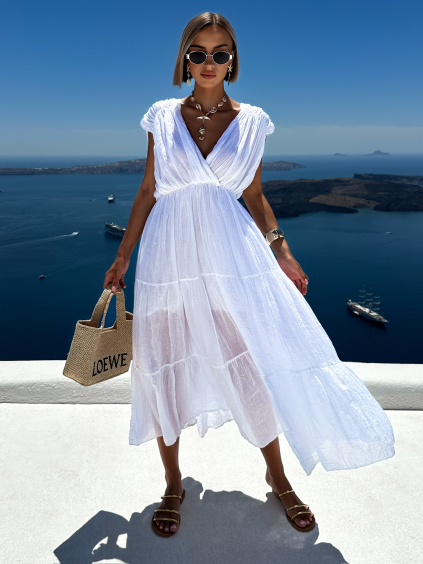 Bílé bavlněné dlouhé letní šaty MARISE