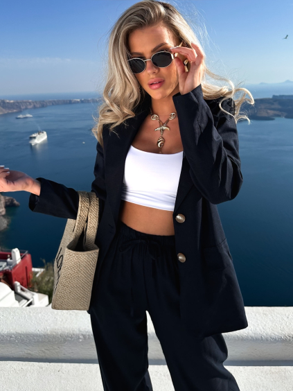 Tmavě modré letní lněné sako STTELOW